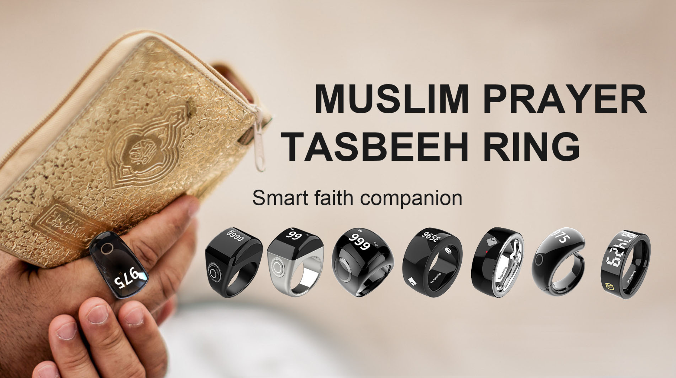 Digital tasbih ring for dhikr counting and worship tracking