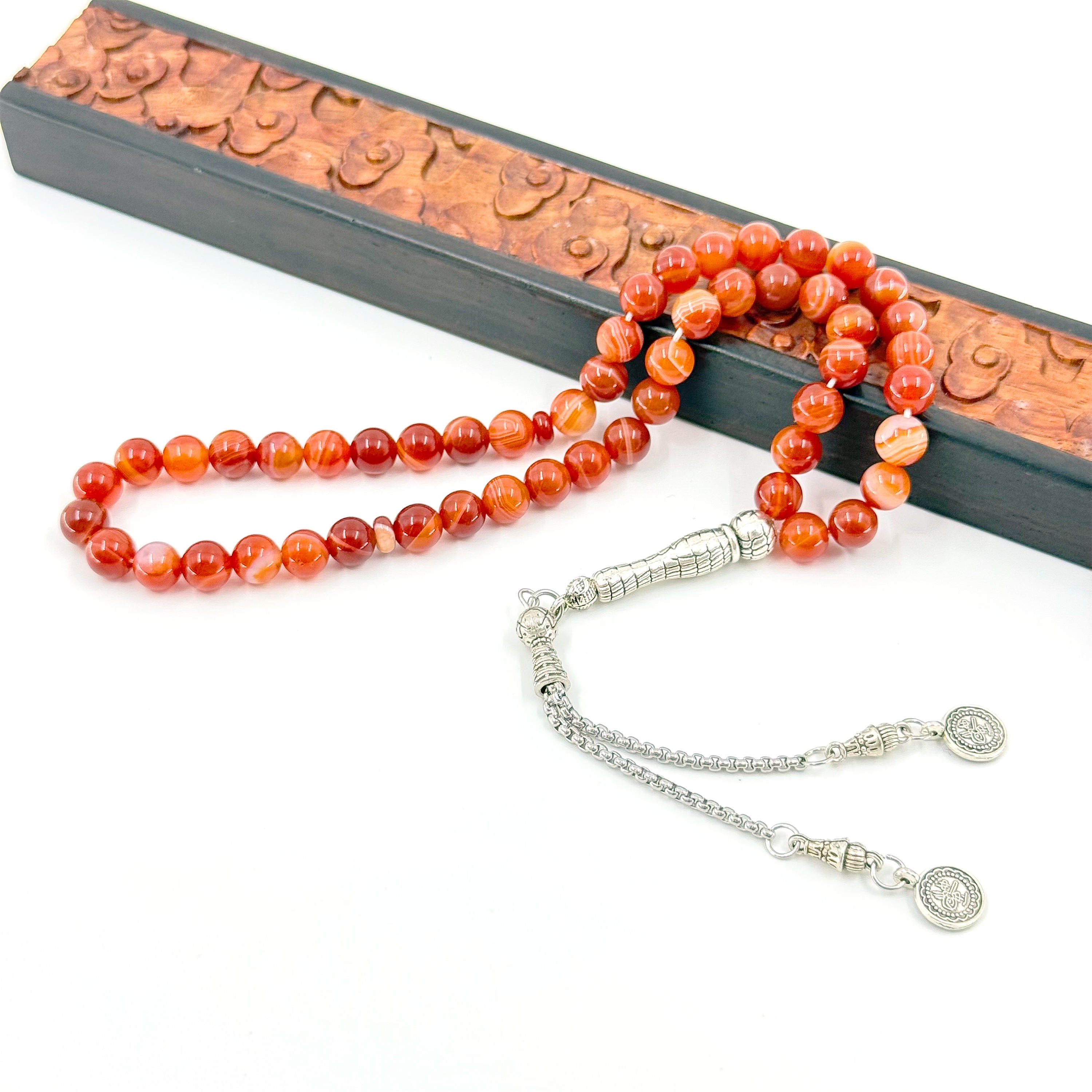 Natural Agate Tasbih Bracelet – 51 Beads 8mm Islamic Prayer Beads, Unisex Spiritual Gift for Zikr & Reflection