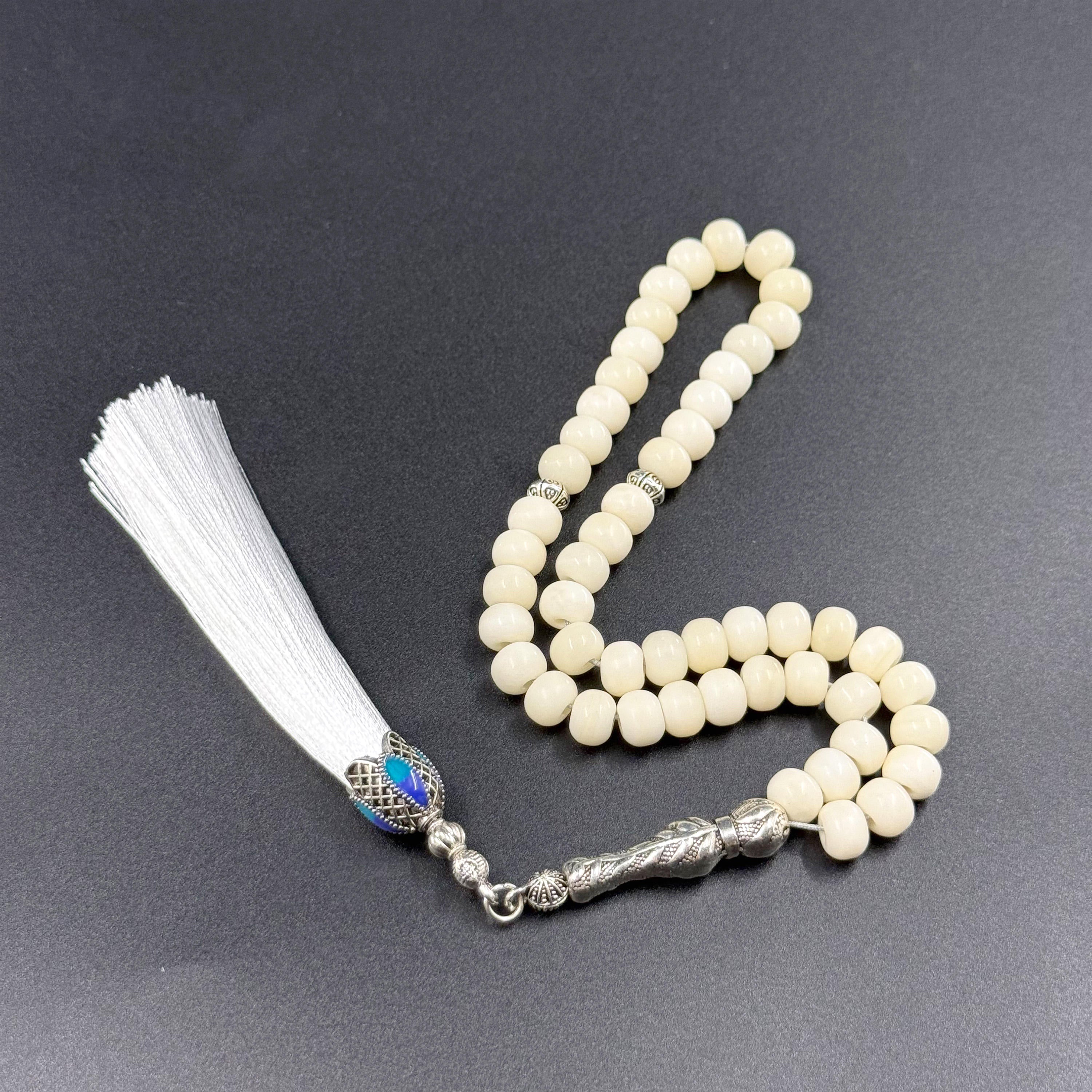 8mm Natural Ox Horn Tasbih - 51 Beads Islamic Prayer Beads | Muslim Rosary | Handmade Misbaha