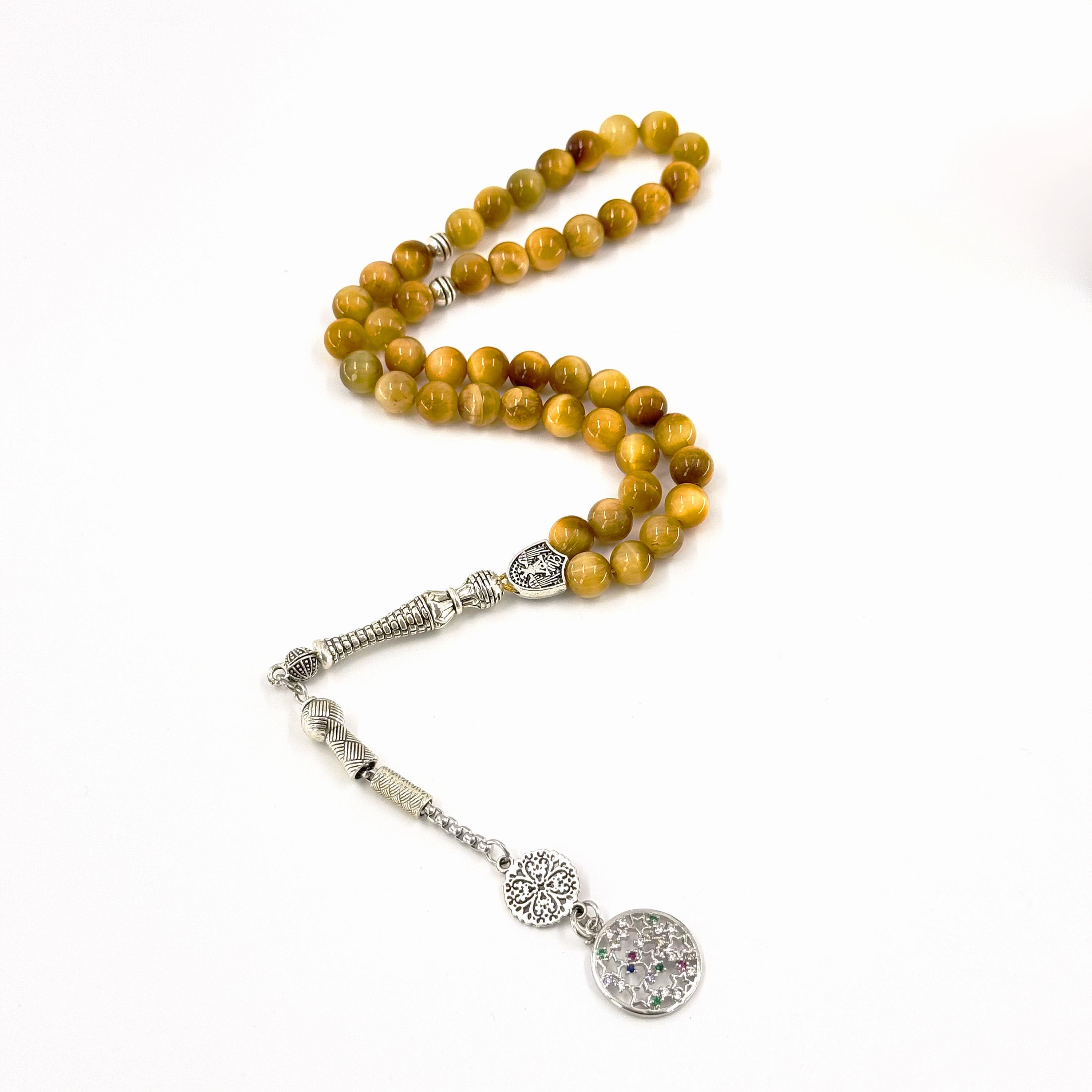 Tiger Eye Prayer Bracelet for Men - 45 Bead 8mm Tasbih Misbaha for Zikr, Natural Stone Islamic Gift