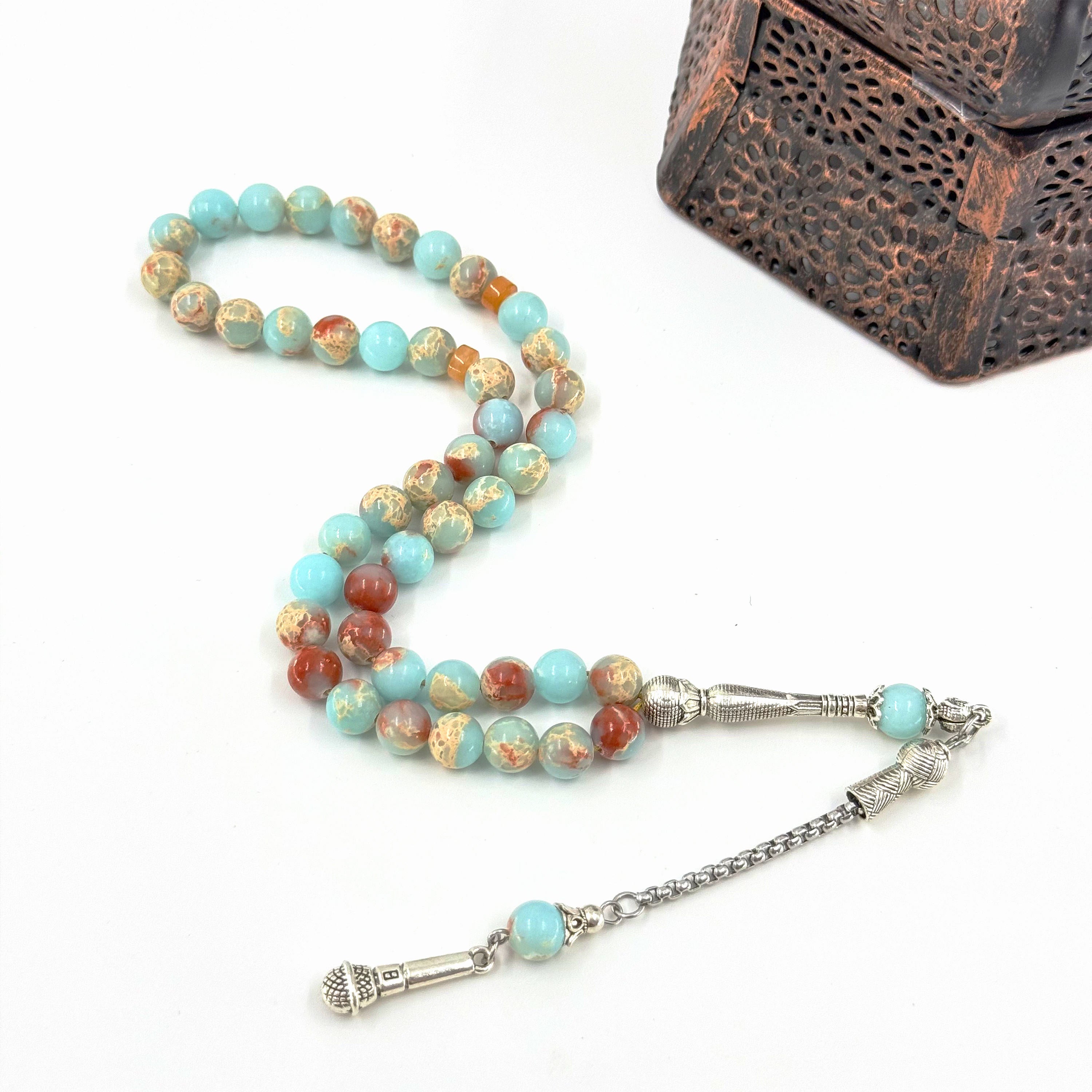 8mm Imperial Jasper Tasbih – 45 Beads Handmade Islamic Prayer Beads | Natural Stone Misbaha