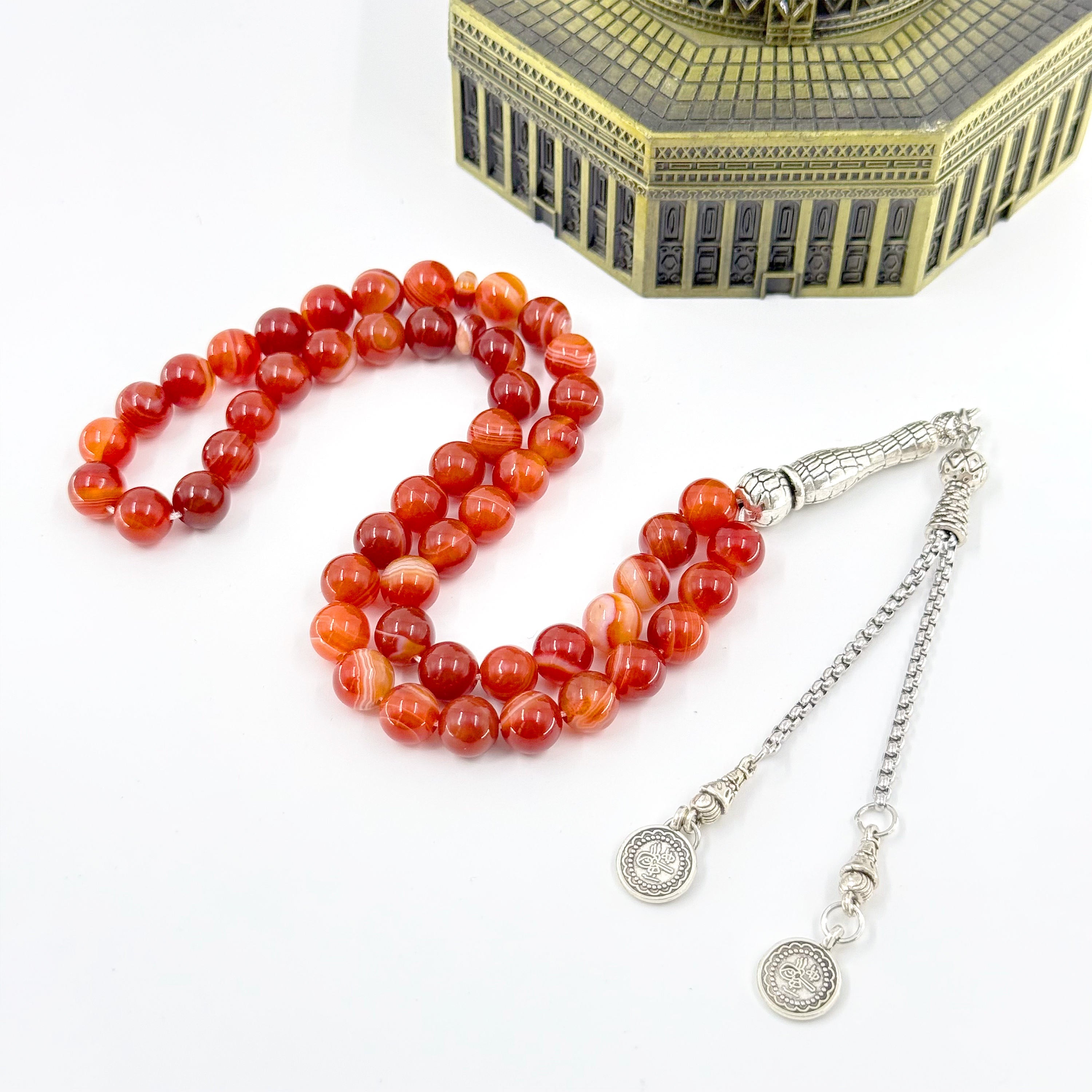 Natural Agate Tasbih Bracelet – 51 Beads 8mm Islamic Prayer Beads, Unisex Spiritual Gift for Zikr & Reflection