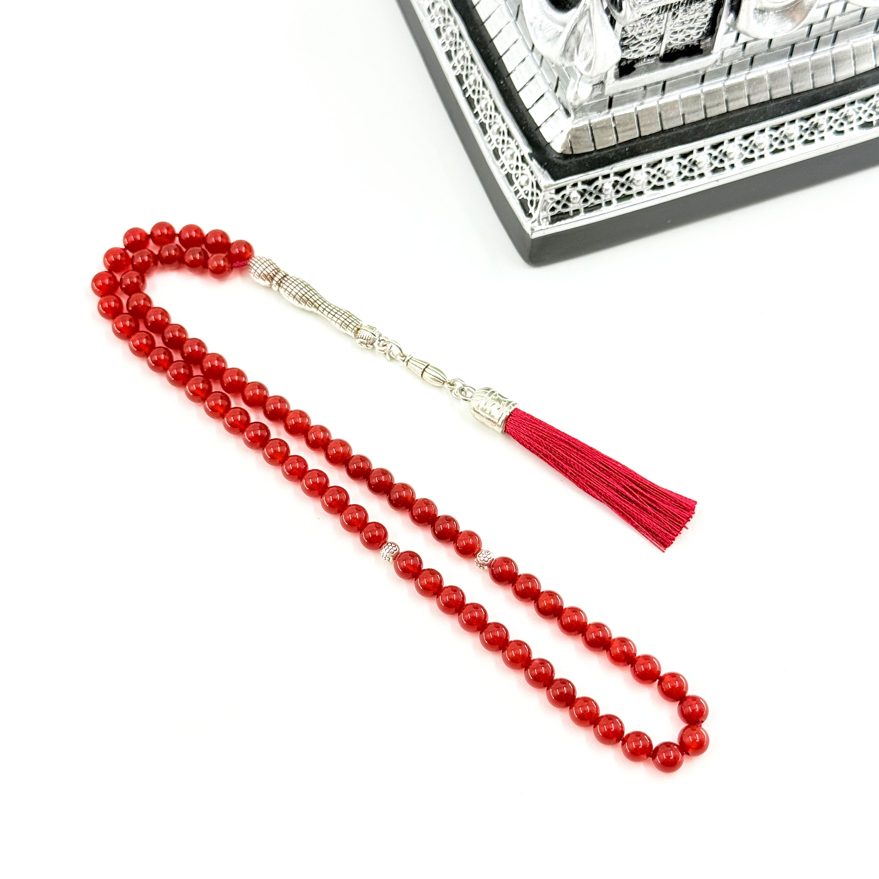 66 Bead Red Agate Tasbih – 8mm Premium Islamic Prayer Beads with Elegant Tassel