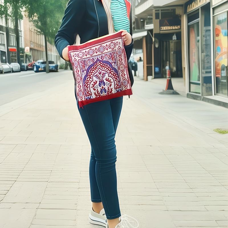 Luxury Chenille Prayer Mat with Carry Bag | Floral Woven Pattern, Machine Washable & Portable for Daily Use