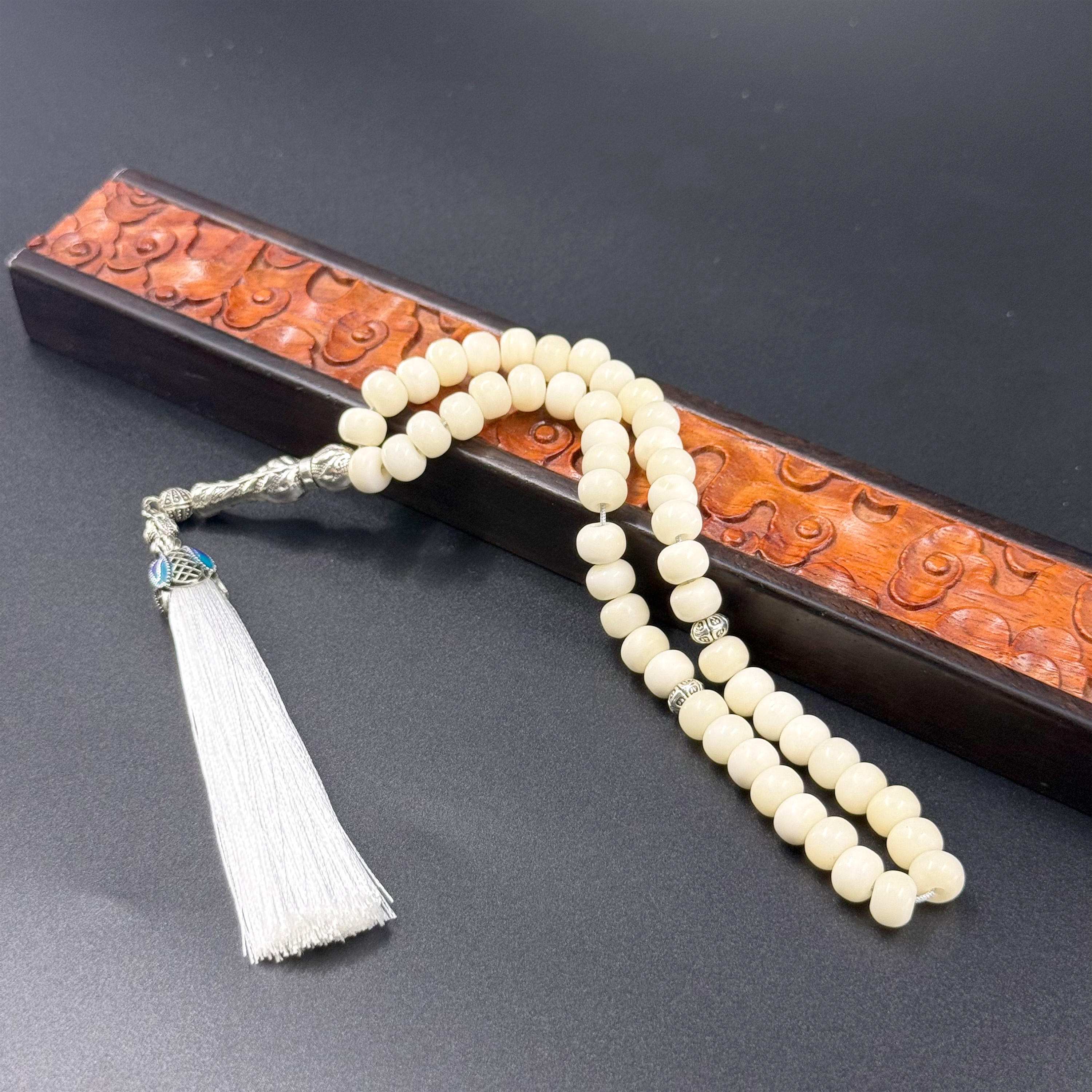 8mm Natural Ox Horn Tasbih - 51 Beads Islamic Prayer Beads | Muslim Rosary | Handmade Misbaha