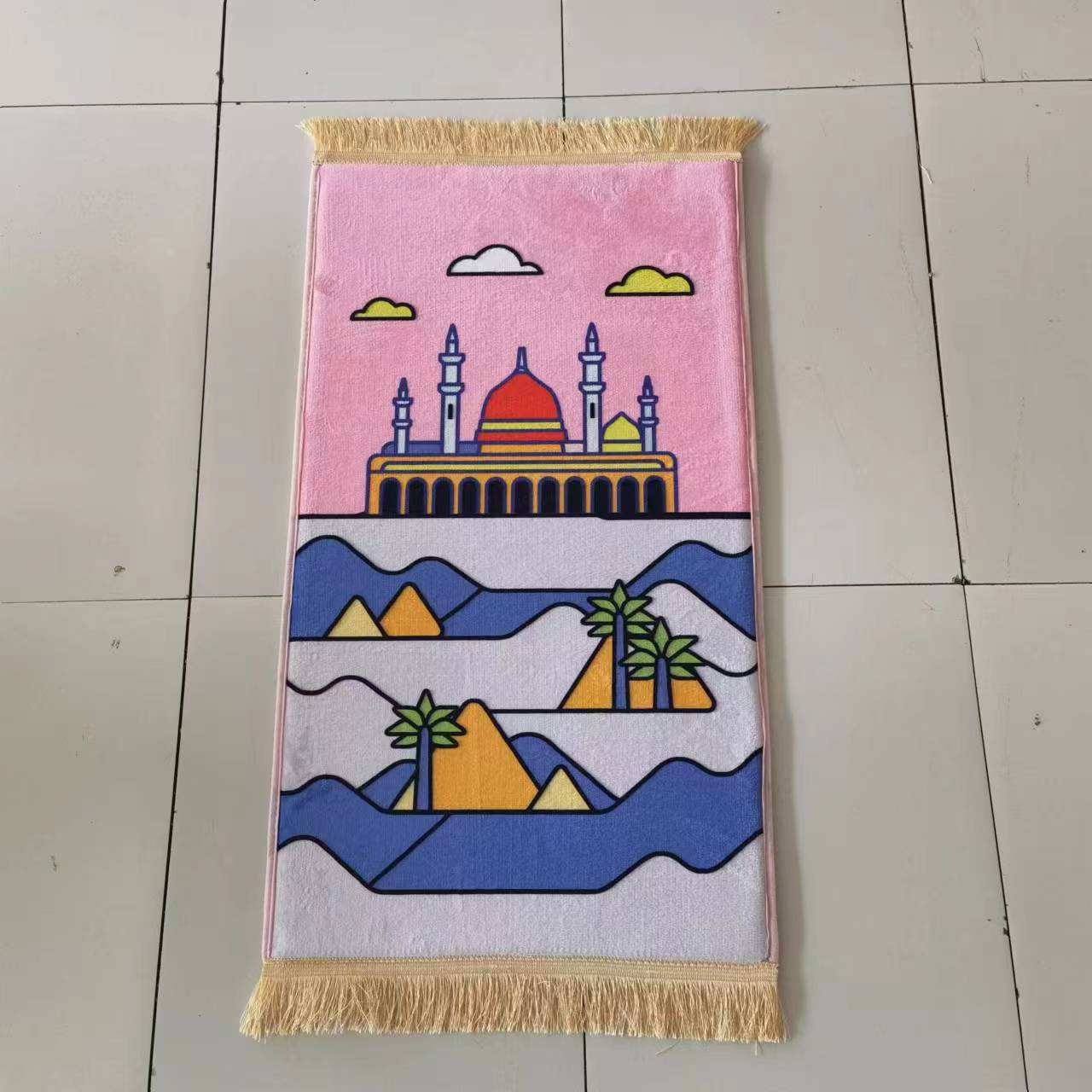 Small Arabic Prayer Mat for Kids, Child-Size Islamic Rug with Abstract Pattern