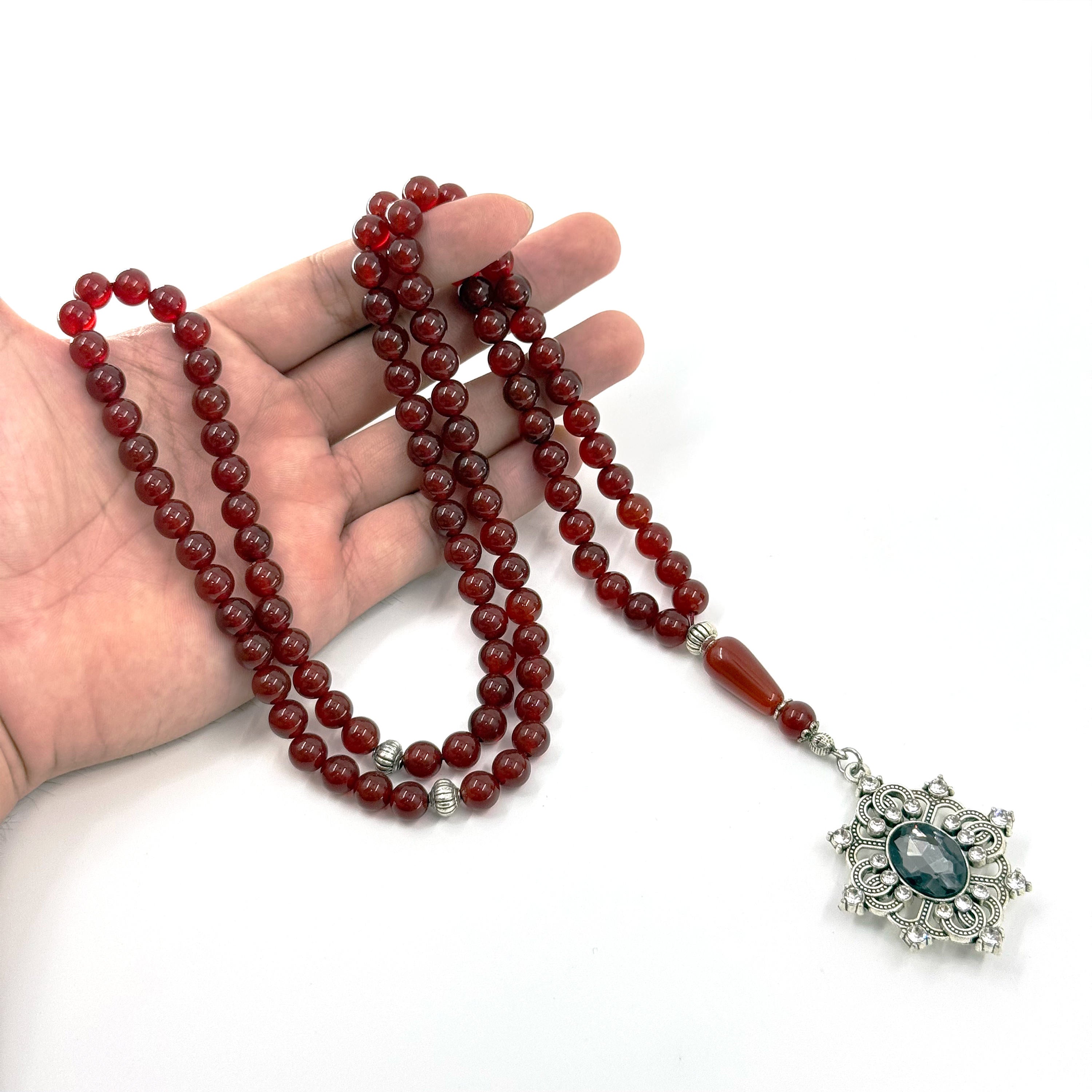 99 Bead Red Agate Tasbih – 8mm Premium Islamic Prayer Beads with Elegant Tassel