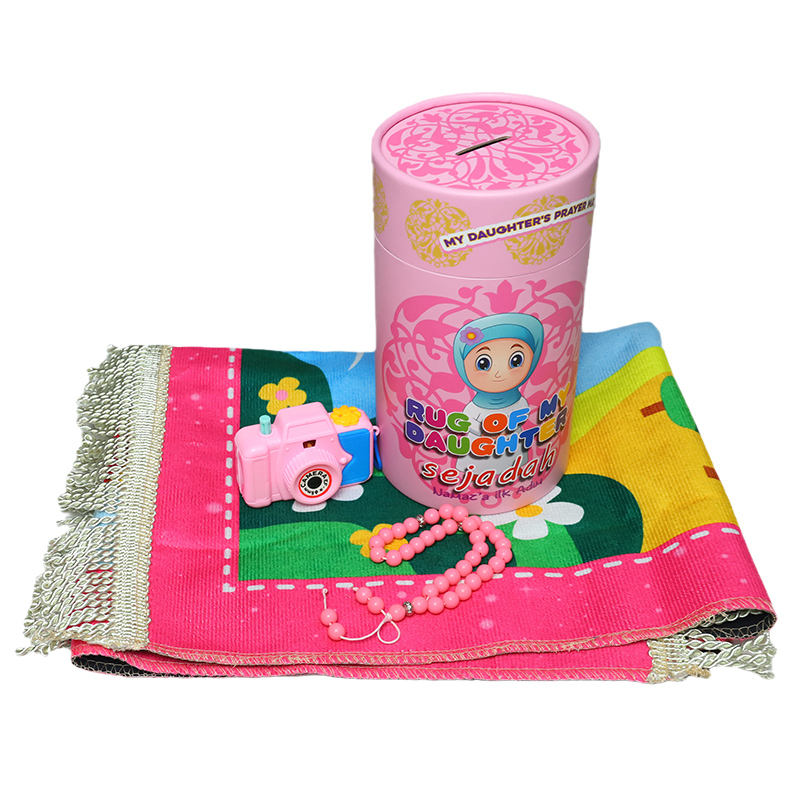 Mosque Theme Islamic Gift Set for Children, Kids Prayer Mat, Toy Camera, Prayer Beads in Portable Bucket, Ideal Eid Gift