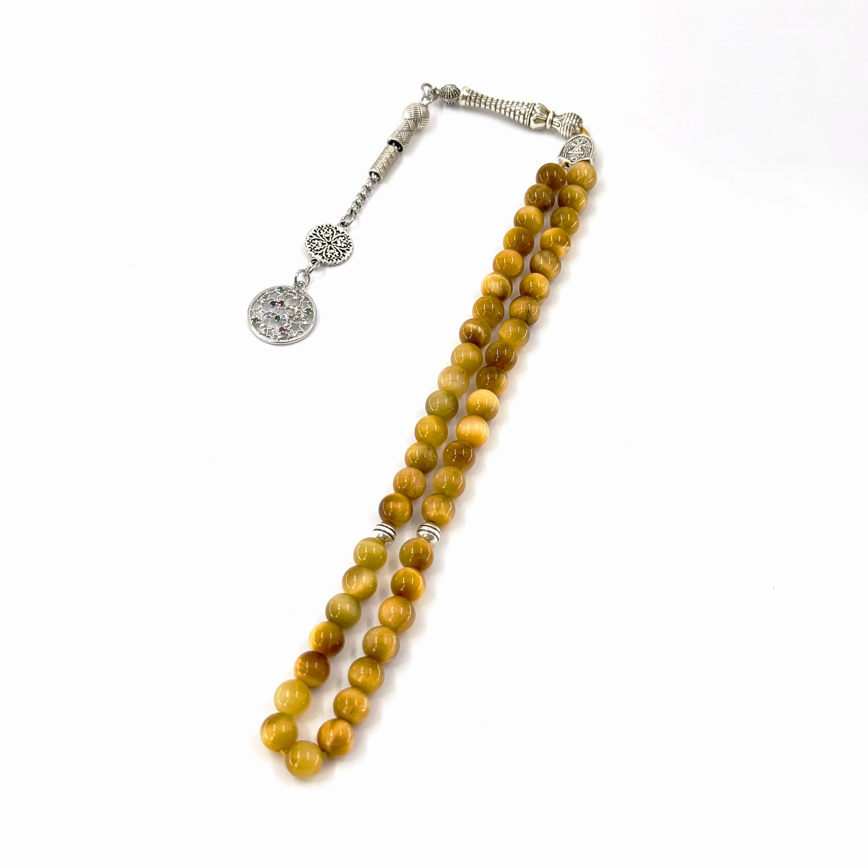 Tiger Eye Prayer Bracelet for Men - 45 Bead 8mm Tasbih Misbaha for Zikr, Natural Stone Islamic Gift