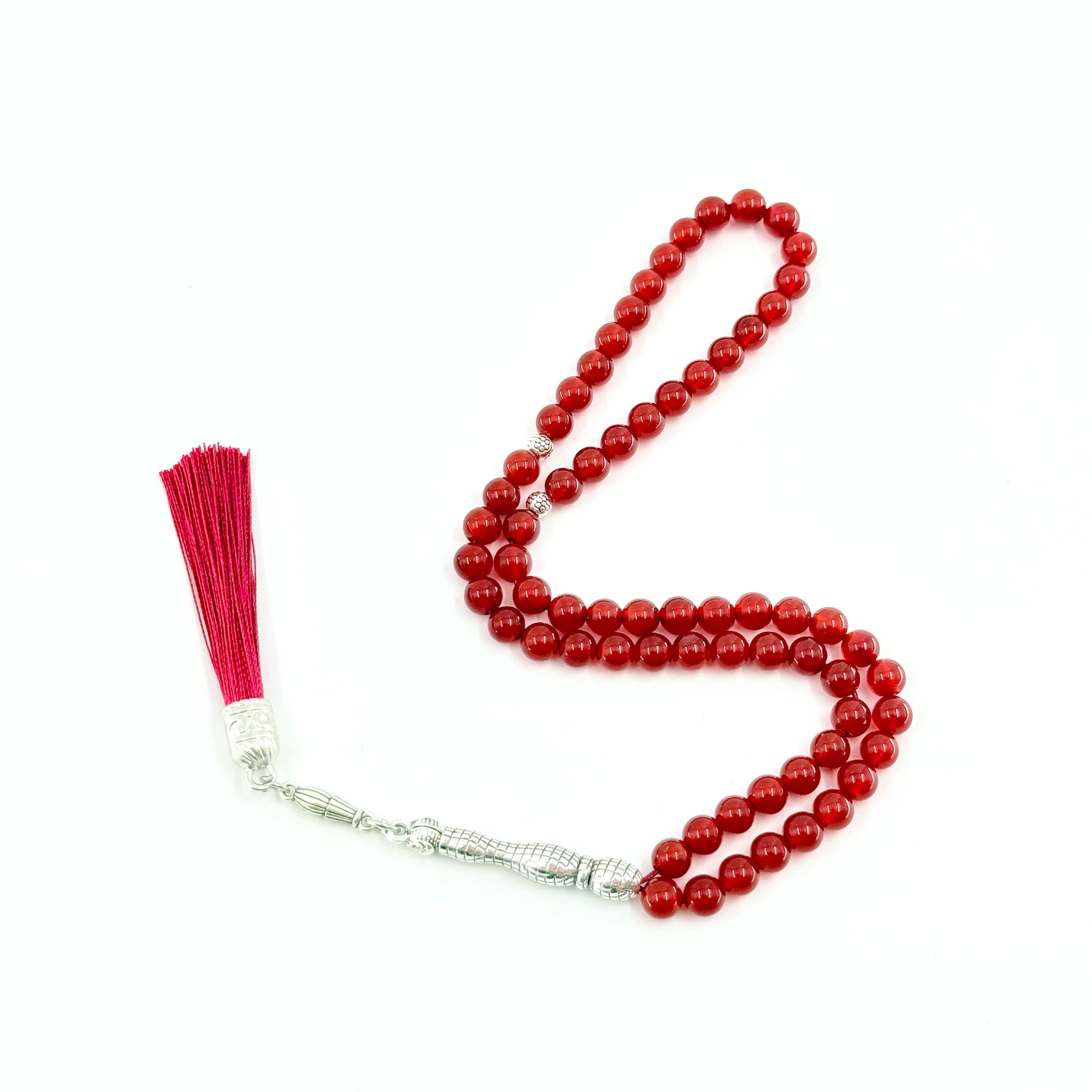 66 Bead Red Agate Tasbih – 8mm Premium Islamic Prayer Beads with Elegant Tassel