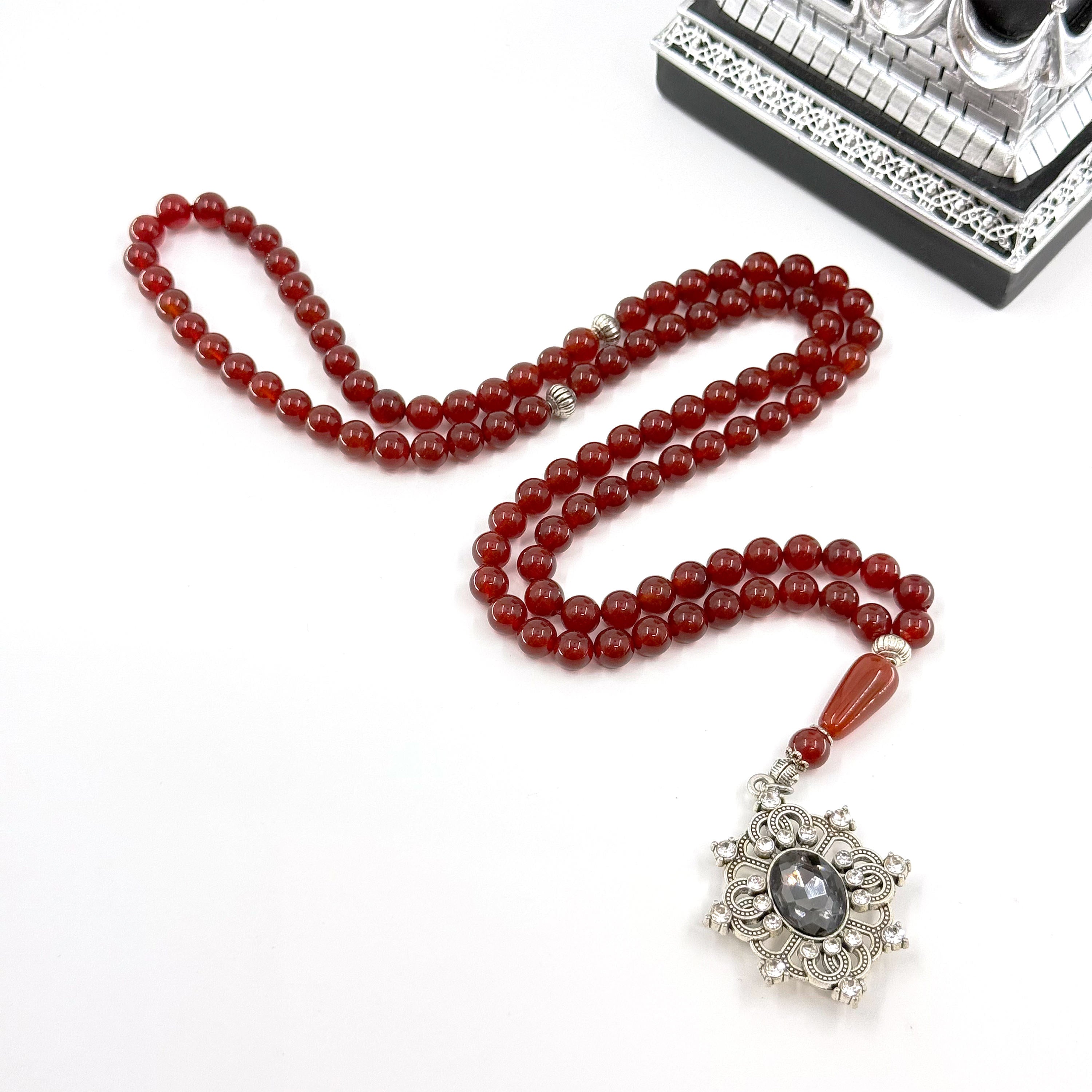 99 Bead Red Agate Tasbih – 8mm Premium Islamic Prayer Beads with Elegant Tassel