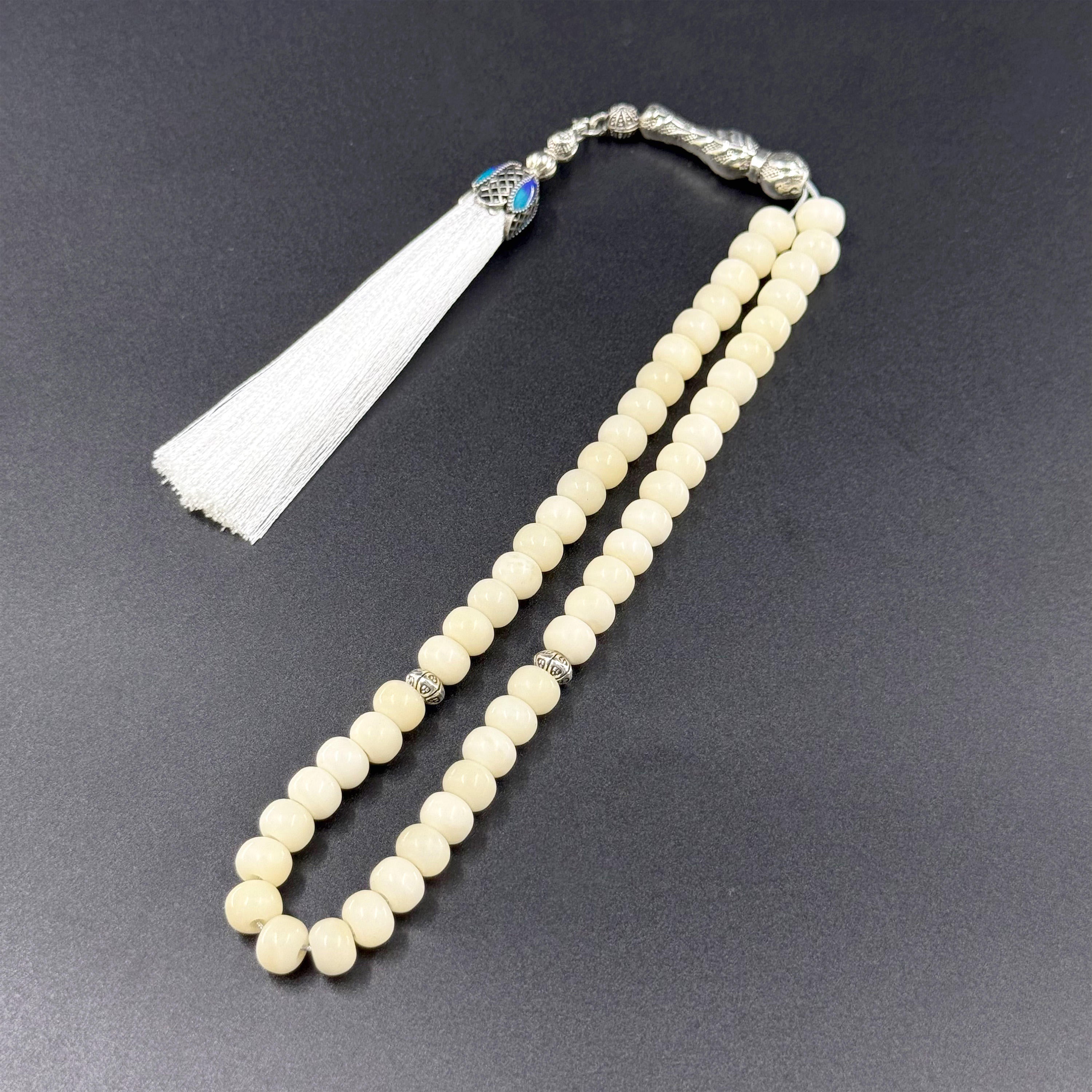 8mm Natural Ox Horn Tasbih - 51 Beads Islamic Prayer Beads | Muslim Rosary | Handmade Misbaha