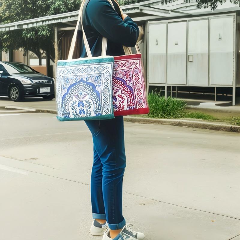 Luxury Chenille Prayer Mat with Carry Bag | Floral Woven Pattern, Machine Washable & Portable for Daily Use