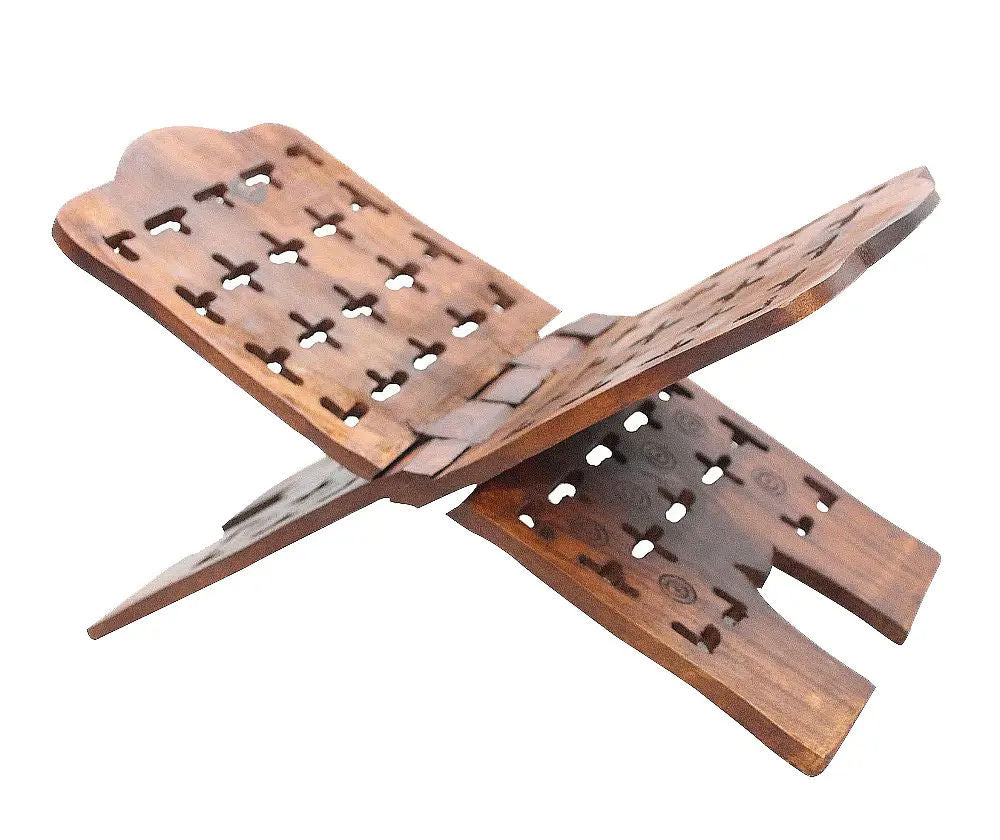 Hand-Carved Quran Stand for Prayer - Solid Wood Book Holder for Islamic Reading