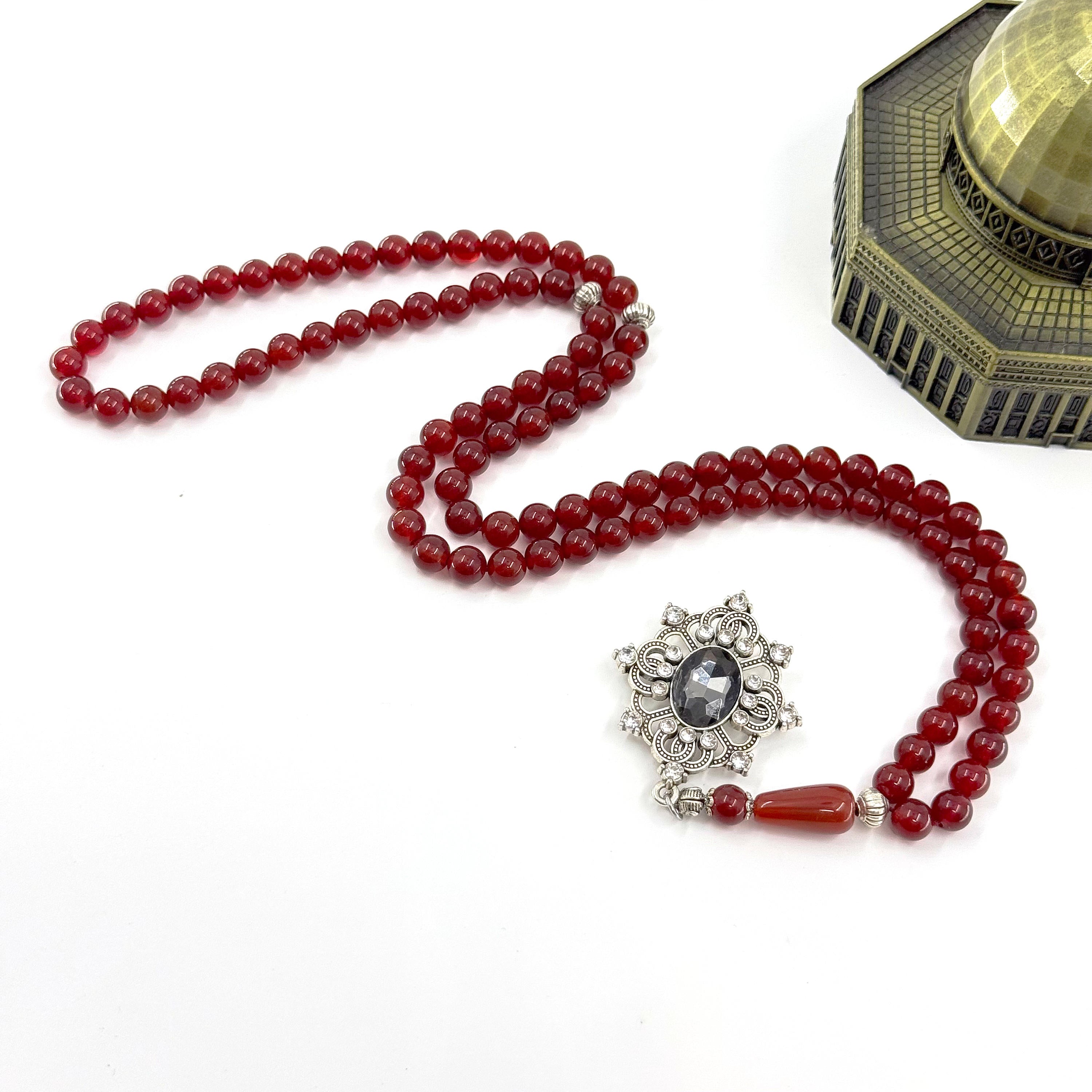 99 Bead Red Agate Tasbih – 8mm Premium Islamic Prayer Beads with Elegant Tassel