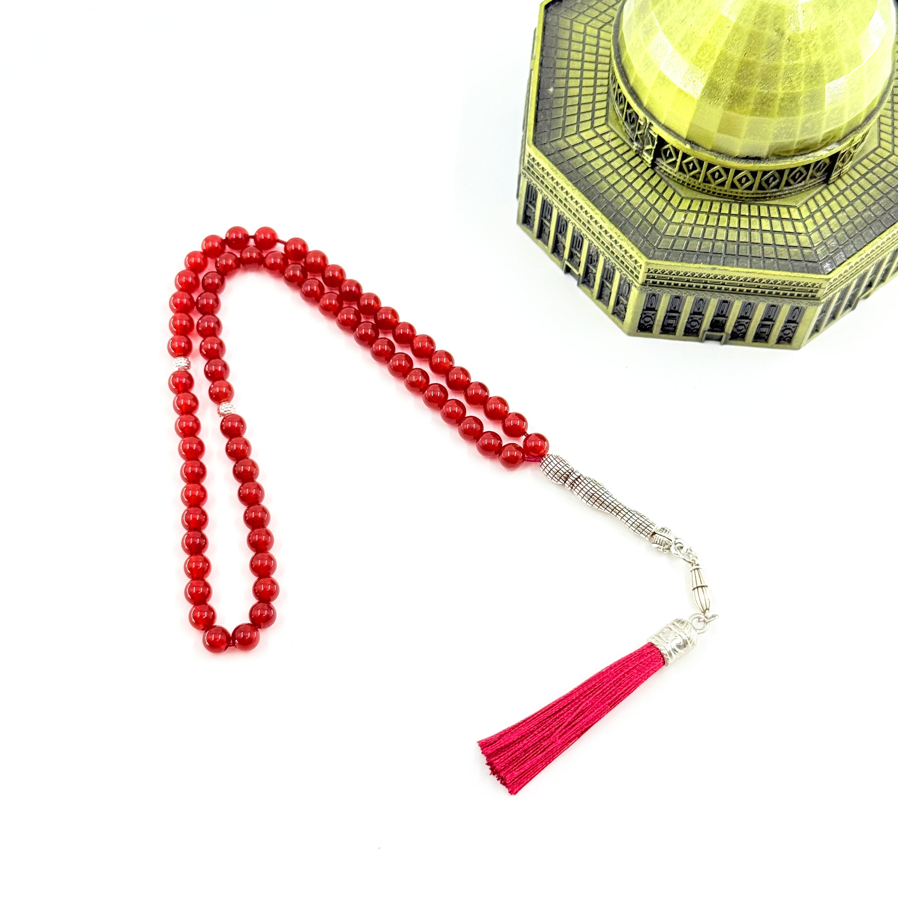 66 Bead Red Agate Tasbih – 8mm Premium Islamic Prayer Beads with Elegant Tassel