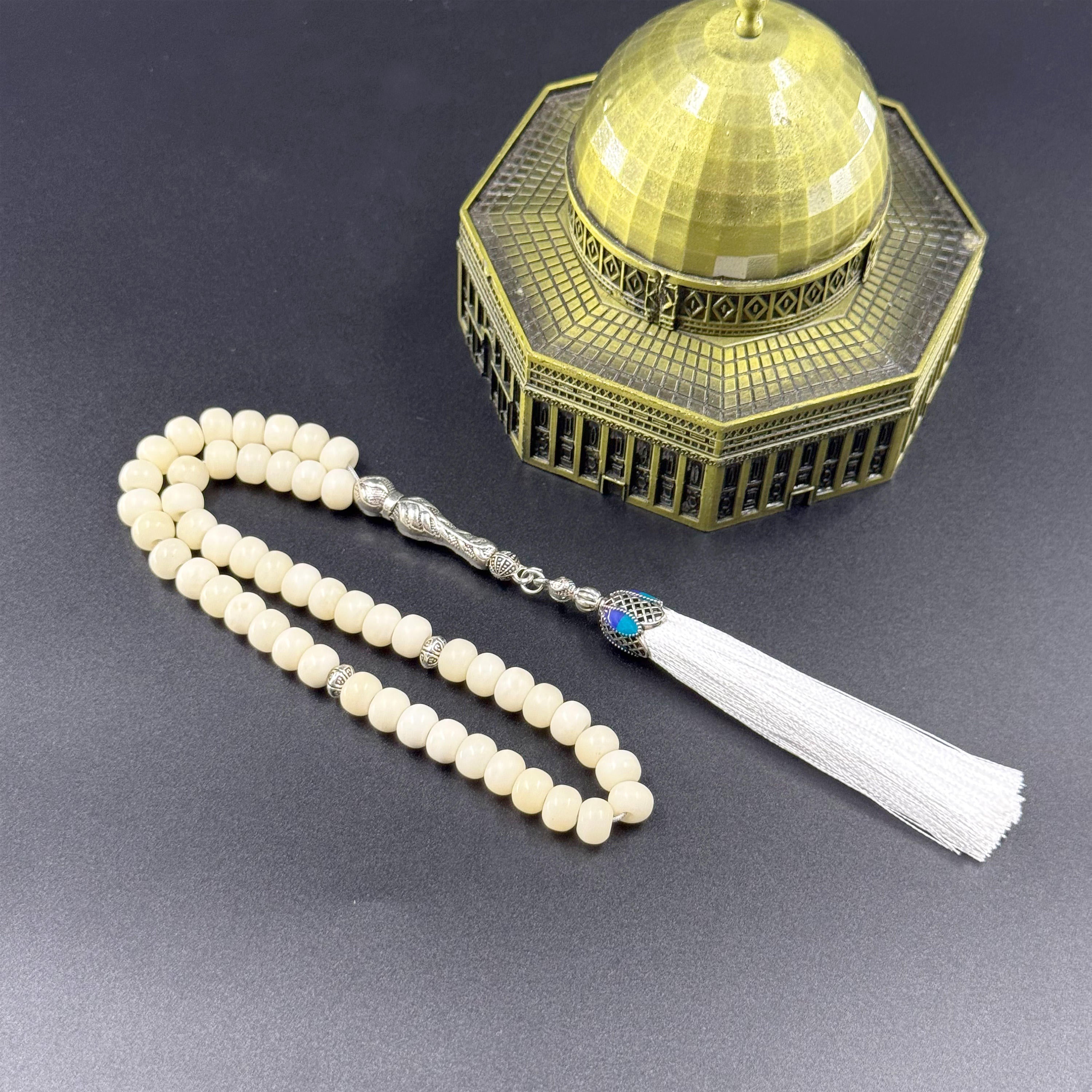 8mm Natural Ox Horn Tasbih - 51 Beads Islamic Prayer Beads | Muslim Rosary | Handmade Misbaha