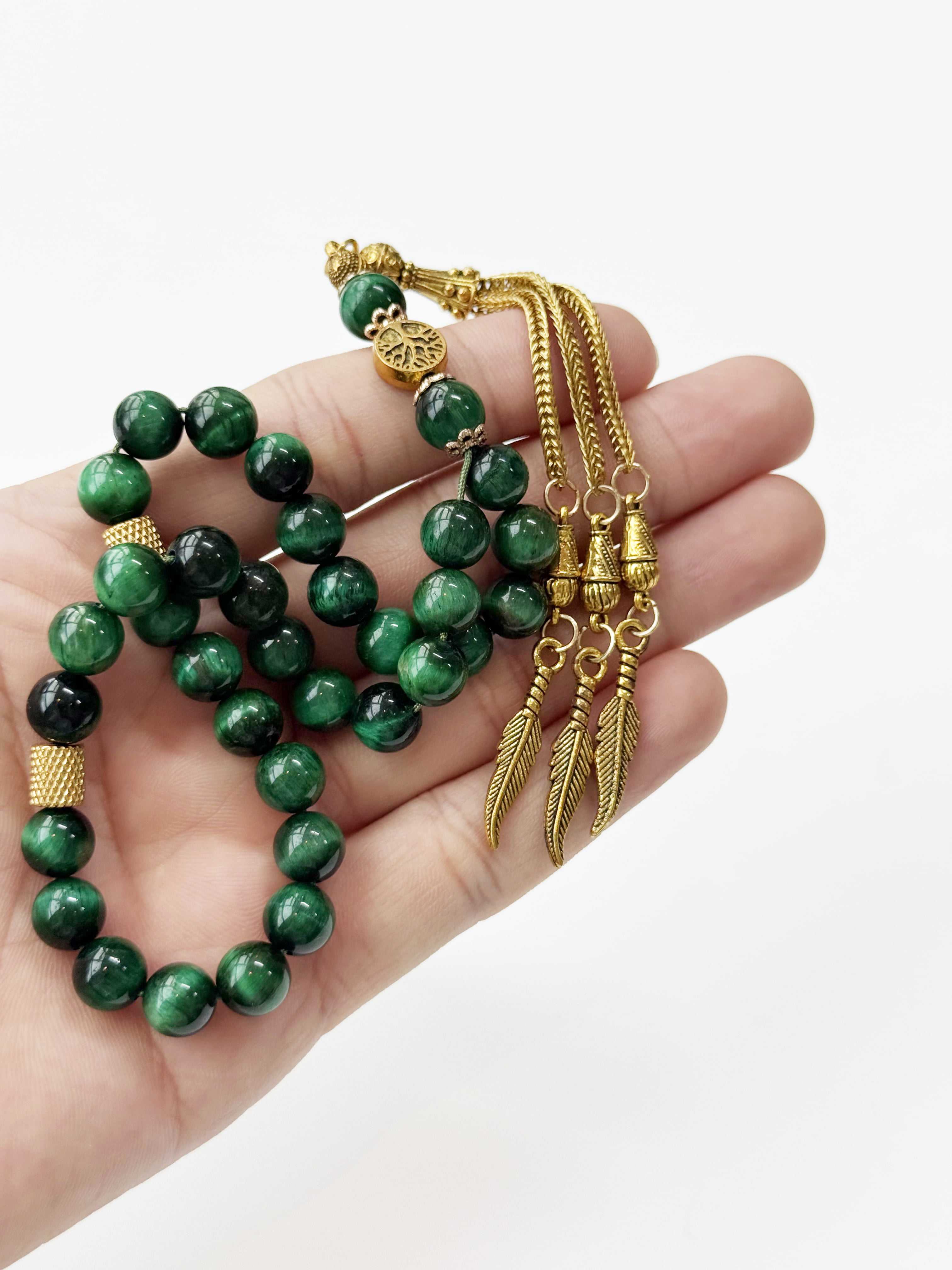 Tiger Eye Islamic Tasbih – 33 Bead 8mm Natural Stone Misbaha for Zikr & Prayer