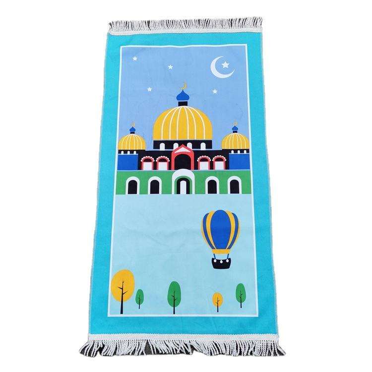 Small Arabic Prayer Mat for Kids, Child-Size Islamic Rug with Abstract Pattern