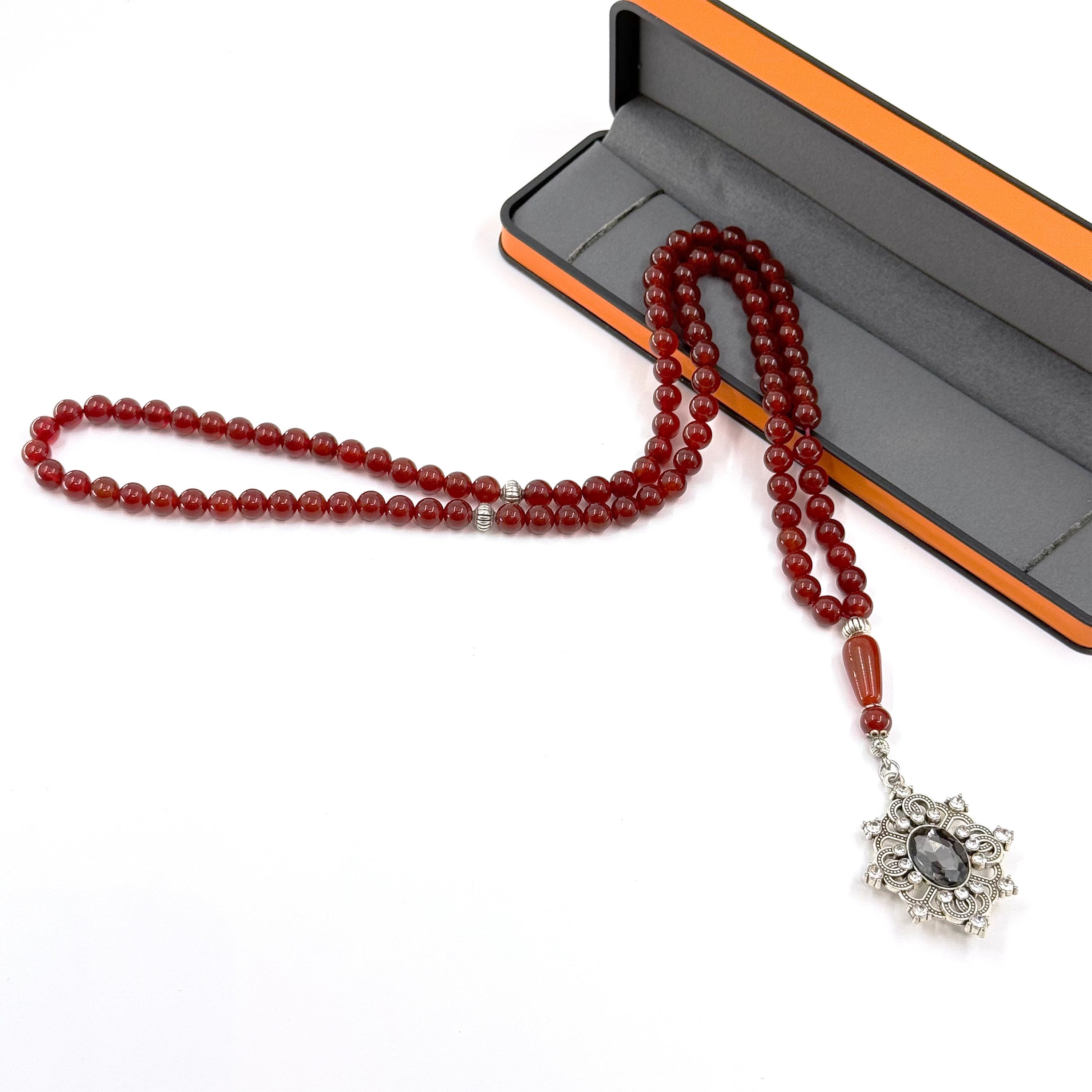 99 Bead Red Agate Tasbih – 8mm Premium Islamic Prayer Beads with Elegant Tassel