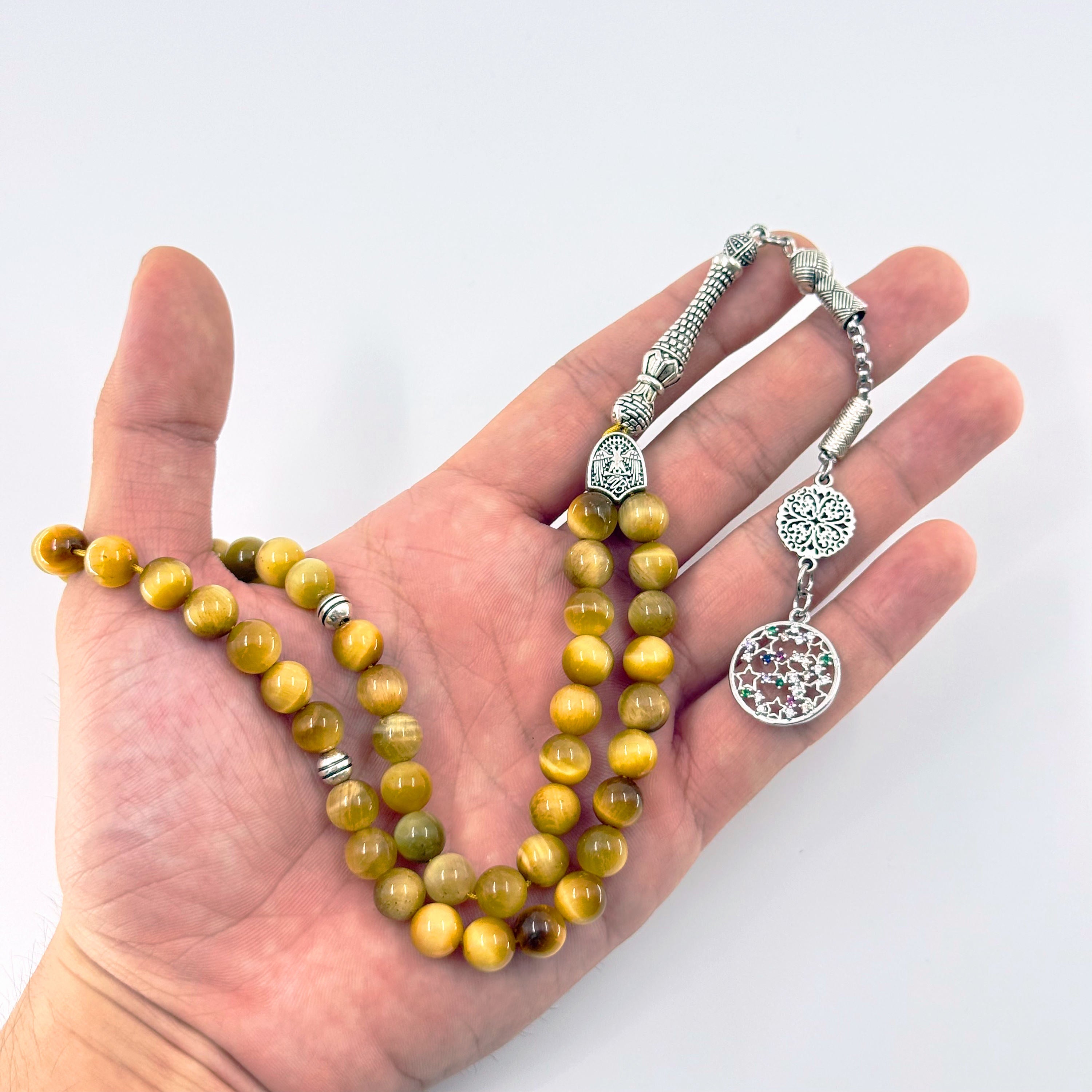 Tiger Eye Prayer Bracelet for Men - 45 Bead 8mm Tasbih Misbaha for Zikr, Natural Stone Islamic Gift