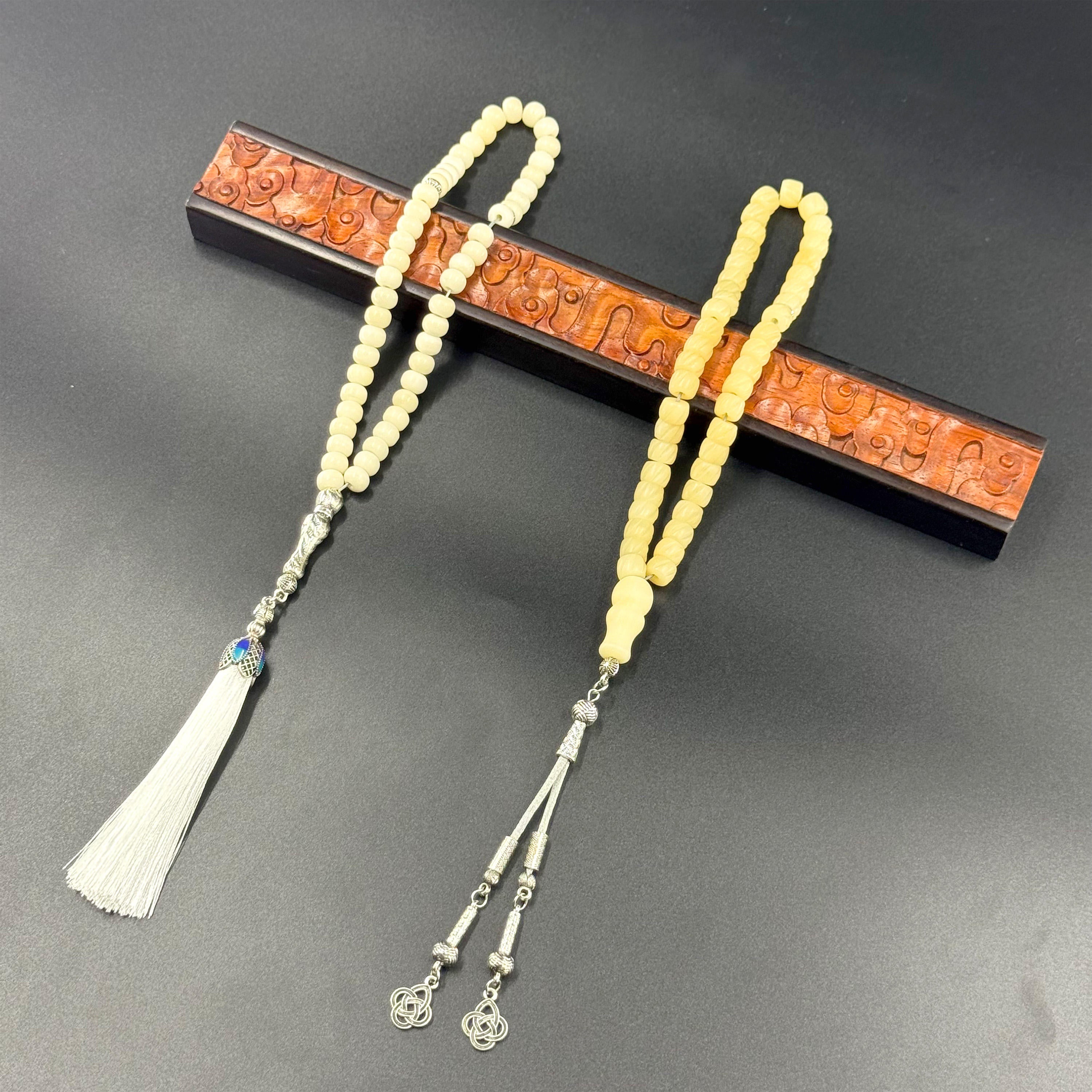 8毫米天然牛角念珠 - 51颗伊斯兰祈祷珠 | 穆斯林念珠 | 手工制作的米斯巴哈