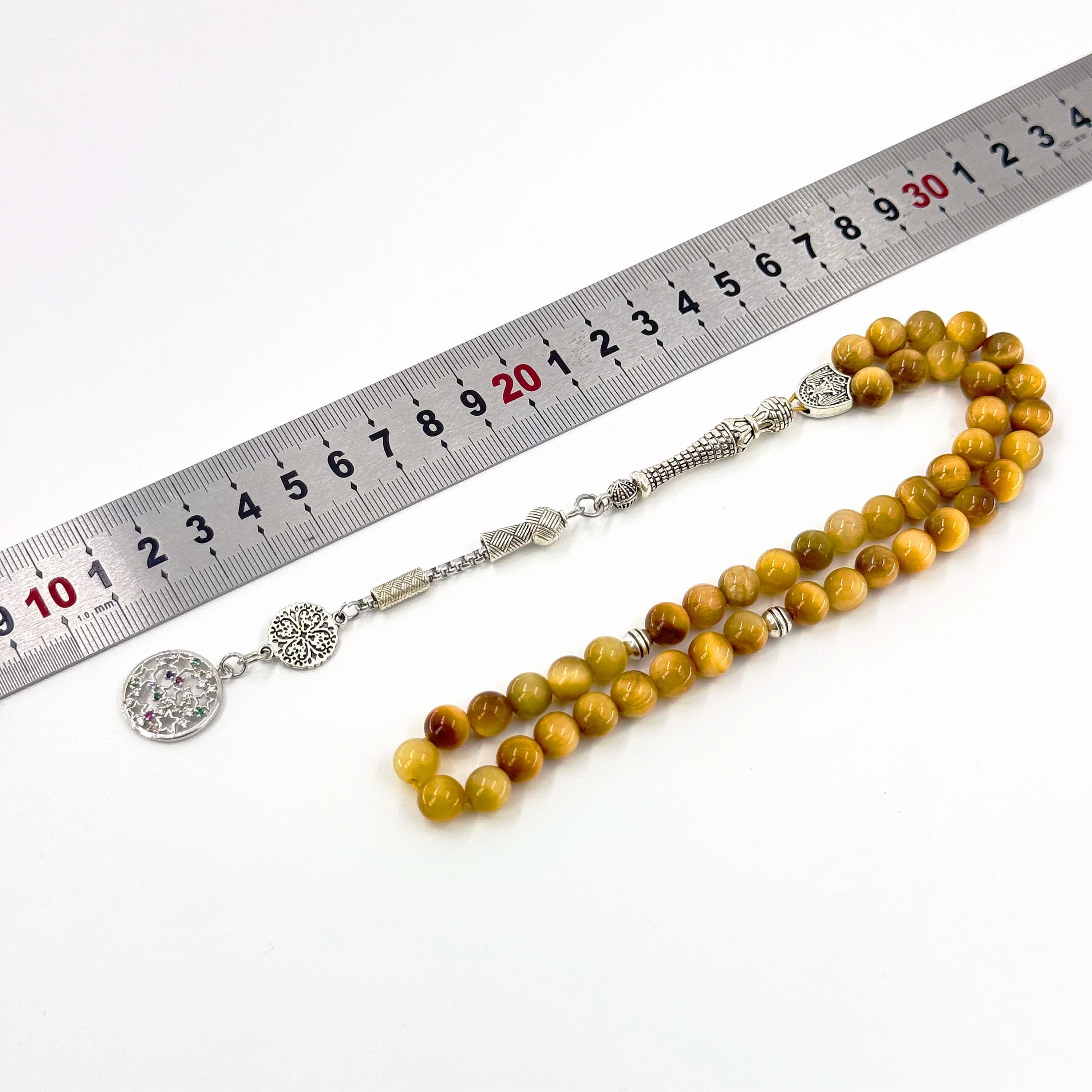 Tiger Eye Prayer Bracelet for Men - 45 Bead 8mm Tasbih Misbaha for Zikr, Natural Stone Islamic Gift
