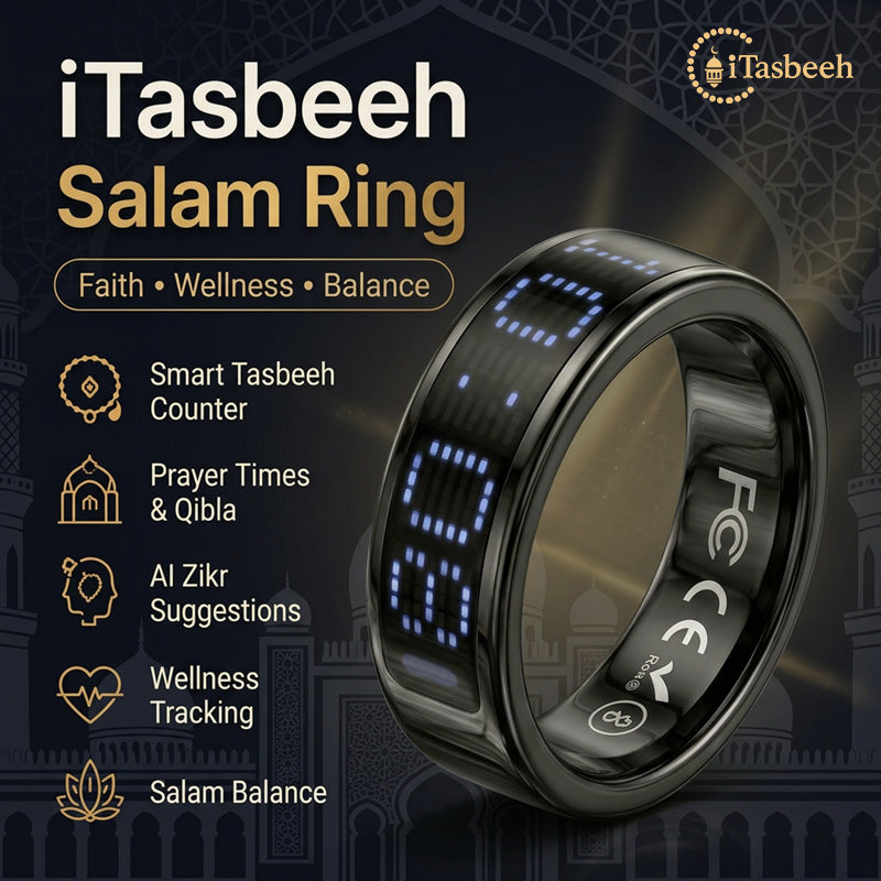 iTasbeeh Salam Ring – Smart Dhikr Ring with Portable Charging Case | Stainless Steel