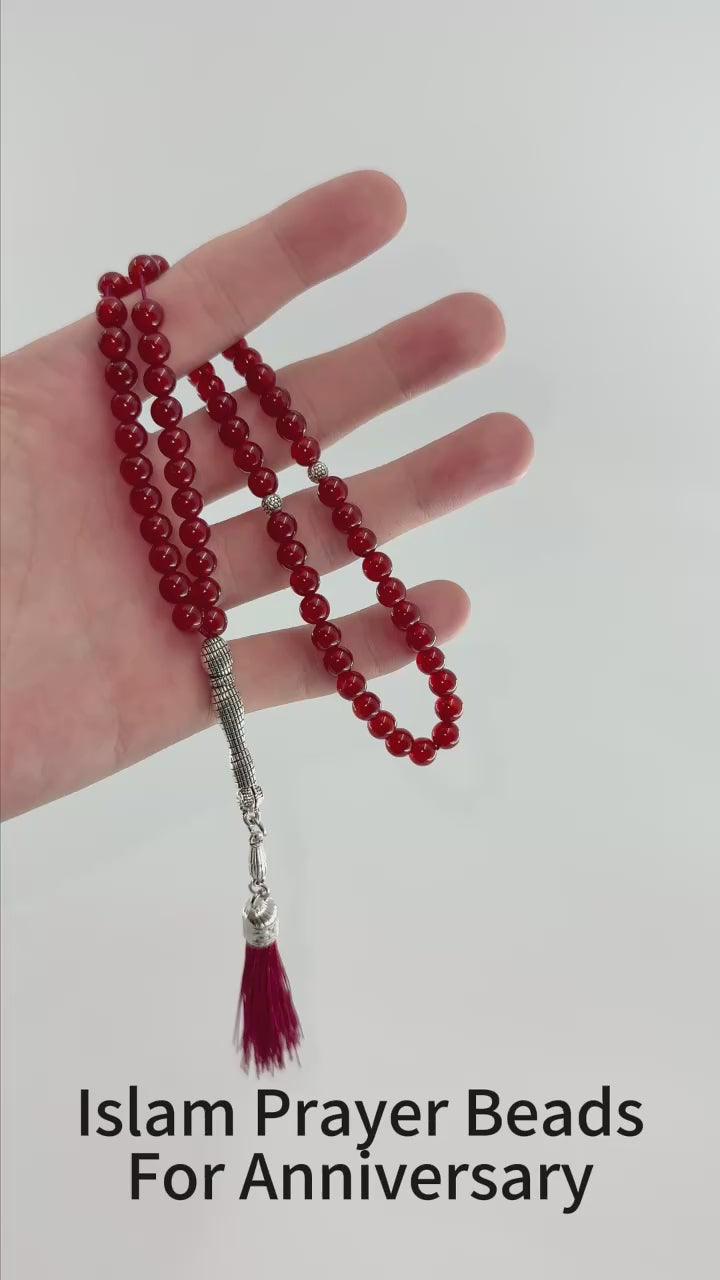 66 Bead Red Agate Tasbih – 8mm Premium Islamic Prayer Beads with Elegant Tassel