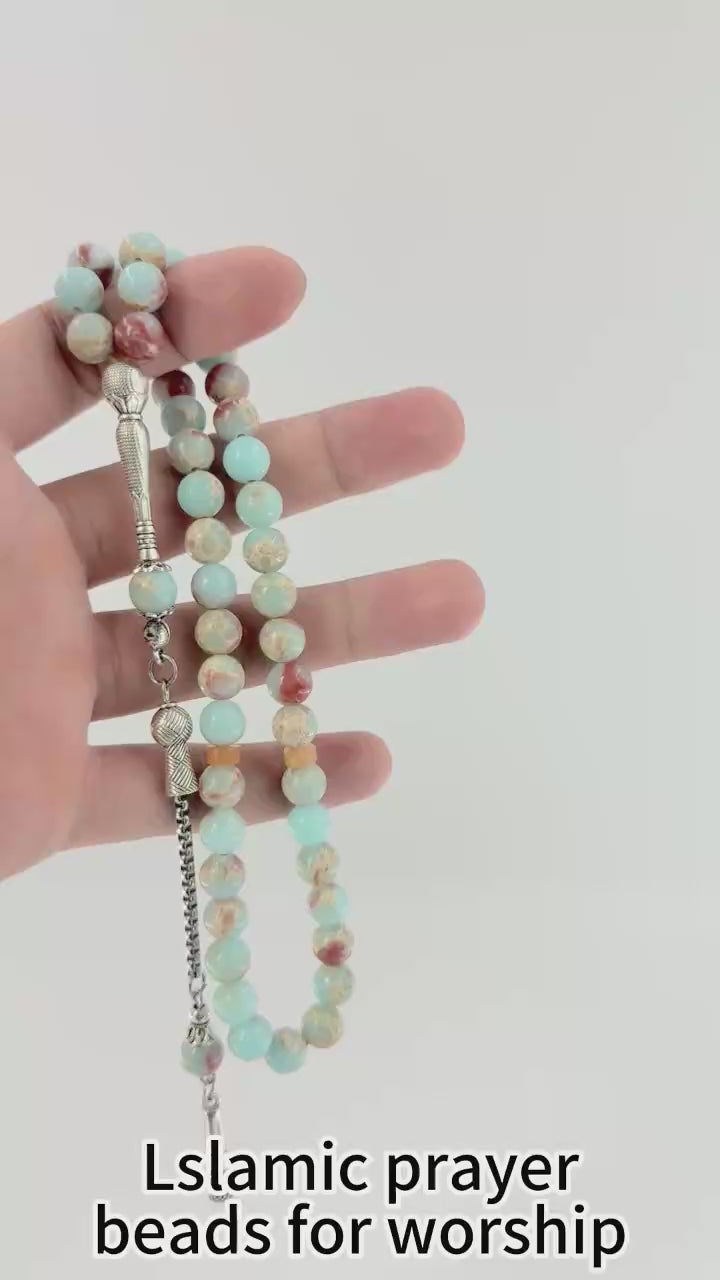 8mm Imperial Jasper Tasbih – 45 Beads Handmade Islamic Prayer Beads | Natural Stone Misbaha