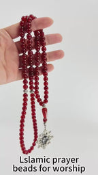 99 Bead Red Agate Tasbih – 8mm Premium Islamic Prayer Beads with Elegant Tassel