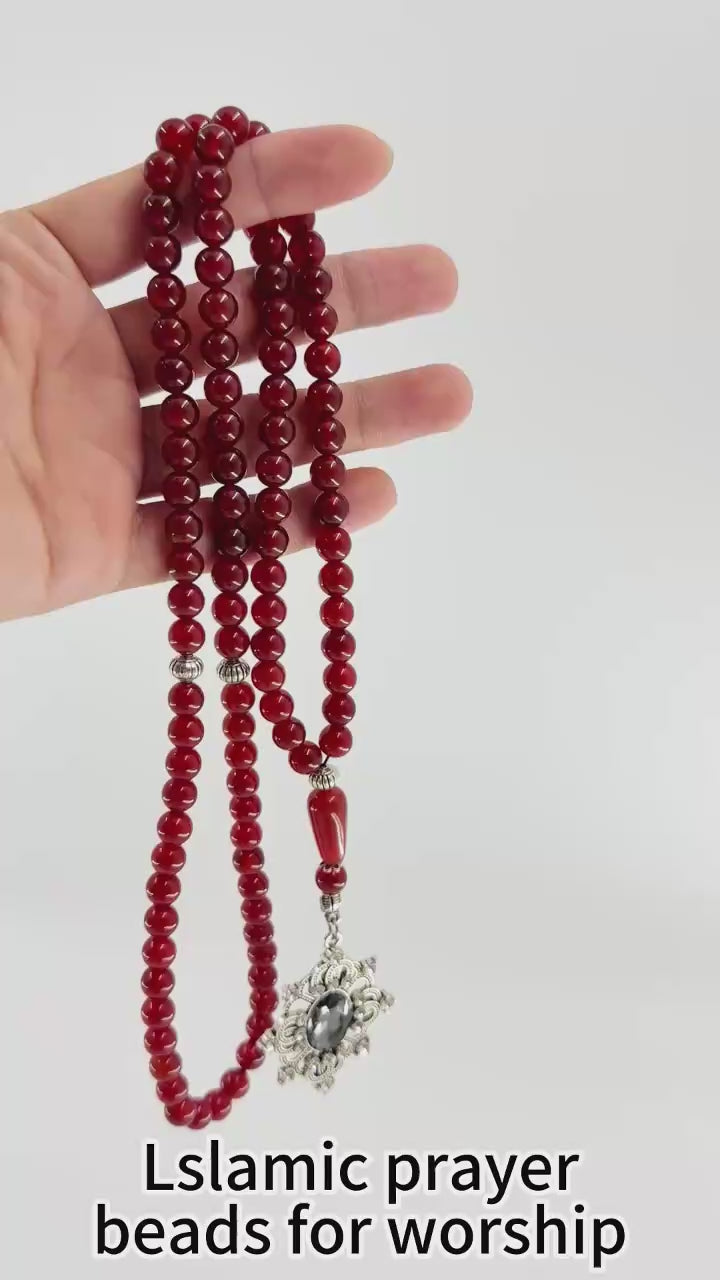 99 Bead Red Agate Tasbih – 8mm Premium Islamic Prayer Beads with Elegant Tassel